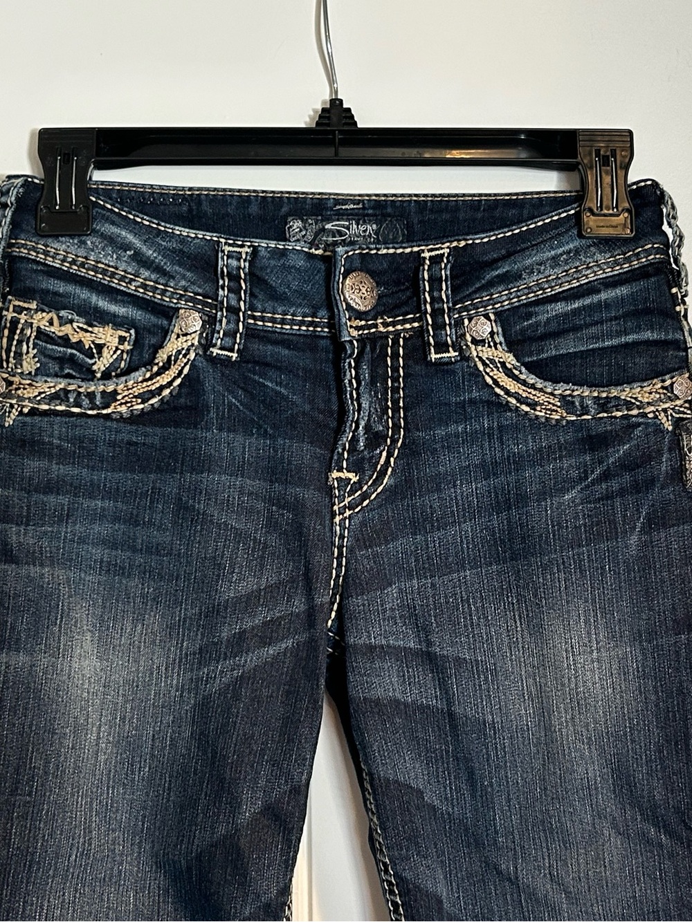 Silver Jeans Dark Blue Skinny Jeans with Cream Stitching